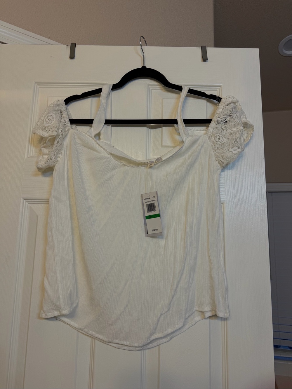 Jolt White Lace Puff Sleeve Off-Shoulder Crop Top